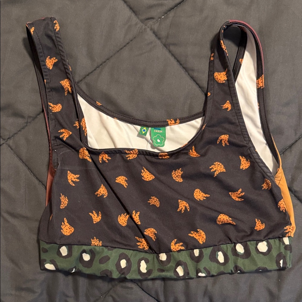 Black and Orange Patterned Sports Bra